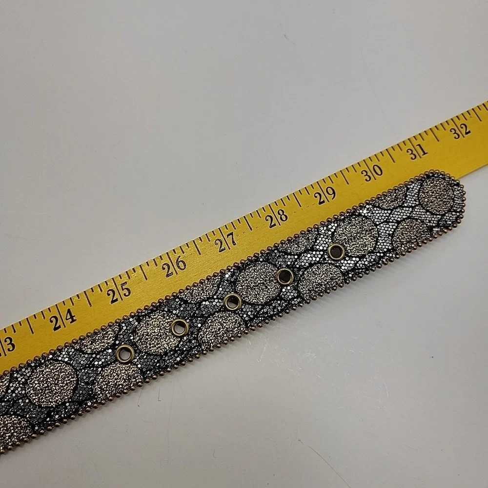 Vtg ELITE Dress Belt Women Sz Small Gold Silver Black Mix Bead Edge Brass Buckle